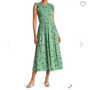Melloday Sleeveless Floral Smocked Knit Midi Dress